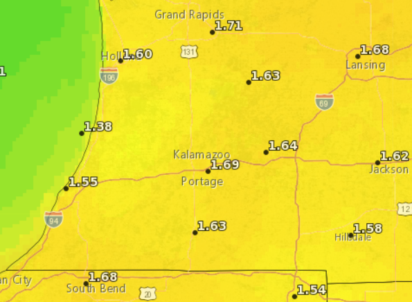 Weekly forecasted reference evapotranspiration rate for the week ending June 29.